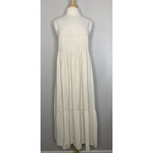 RACHEL PALLY Natural Linen Syd Dress Size Medium Square Neck Tiered Long